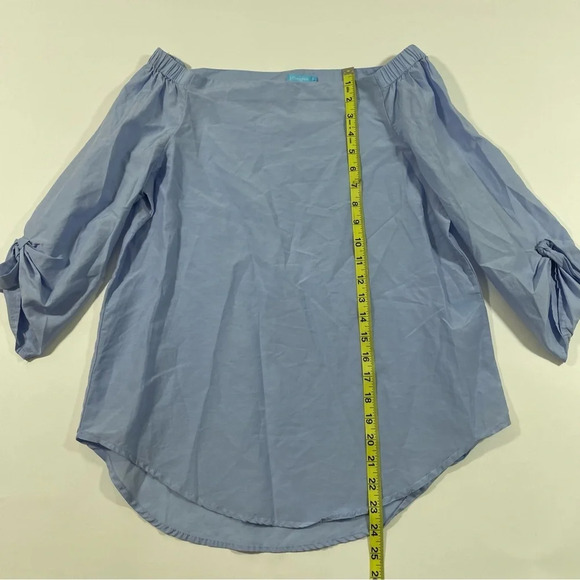 J McLaughlin Silk Blend Natasha Blouse Off Shoulder Blue - Picture 6 of 7